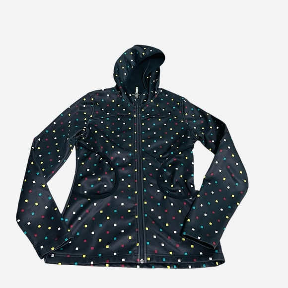 Burton North Star Fleece Hooded Black Rainbow colored Square Pattern Jacket Med - Picture 1 of 8